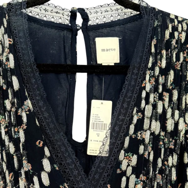 NWT Anthropologie Maeve V-Neck Lurex Tiered Mini Dress Navy Metallic Size Medium - Image 7