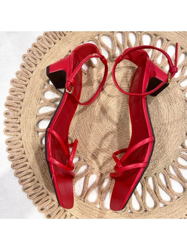 Zara Red Faux Leather Red Strappy Heeled Sandals Size 36 - Image 3