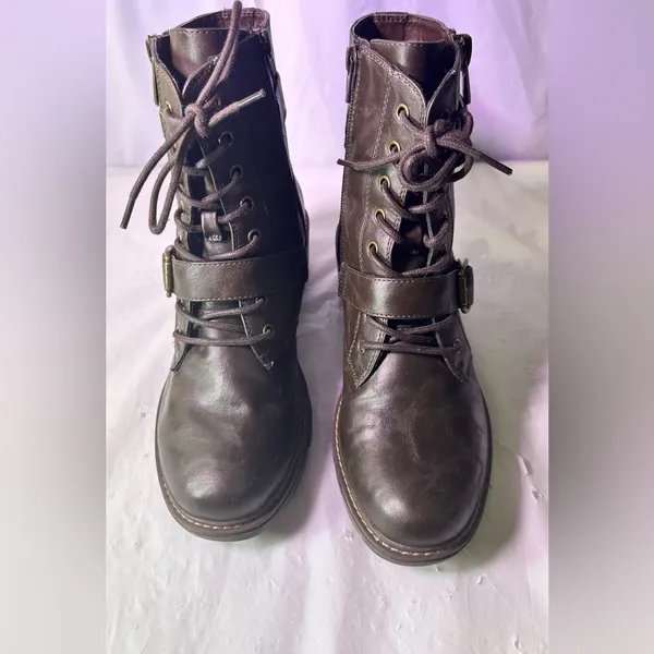 White Mountain Dark Brown Lace-Up Buckle Ankle Boots - Image 3