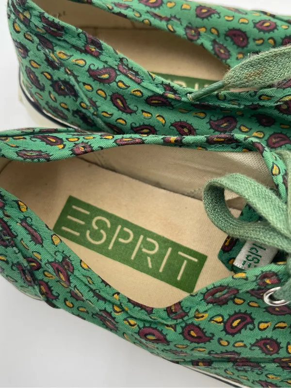 Esprit Vtg 90s Canvas Low Top Sneakers Green w/paisley AOP Print Women’s Sz 6 - Image 9