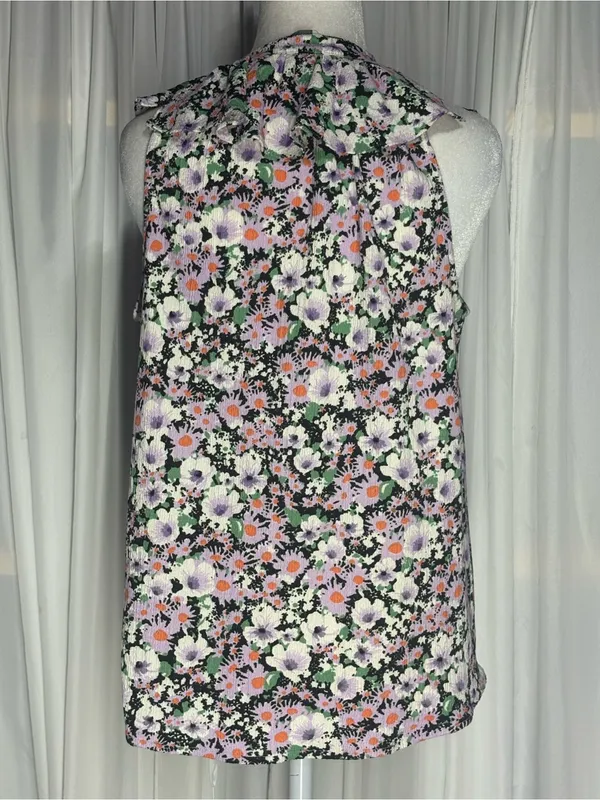 Anthropologie Black Multi Floral Ruffle-Sleeve Camisole Size M - Image 3