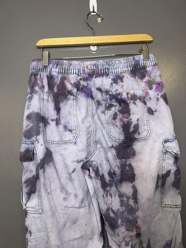 Aerie Pants Custom Tie Dye Women Medium Wide Leg Twill Elastic Waist Cargo Pants - Image 5