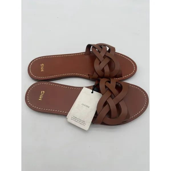 MNG Mango Brown Leather Intertwined Strap Sandals Casual Everyday EU 39 US 8.5 - Image 2
