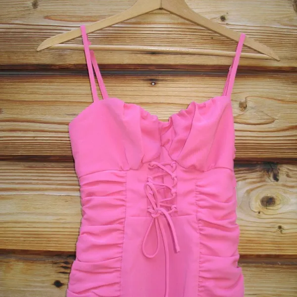 NWT Revolve Superdown Barbie Pink Crystal Ruched Cami Dress - Image 6