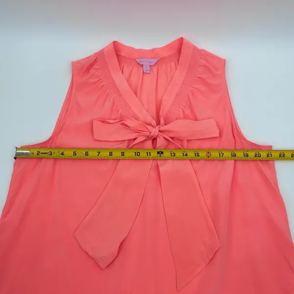 Lily Pulitzer Coral Sleeveless Bow Tie Blouse 100% silk - Image 9