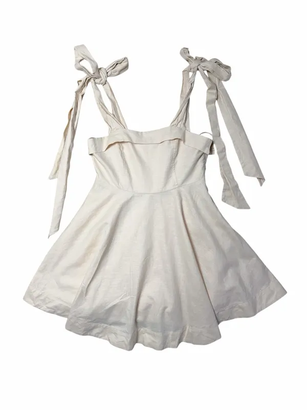 Mable Tan Beige Linen Blend A-line Mini Dress Womans S - Image 2
