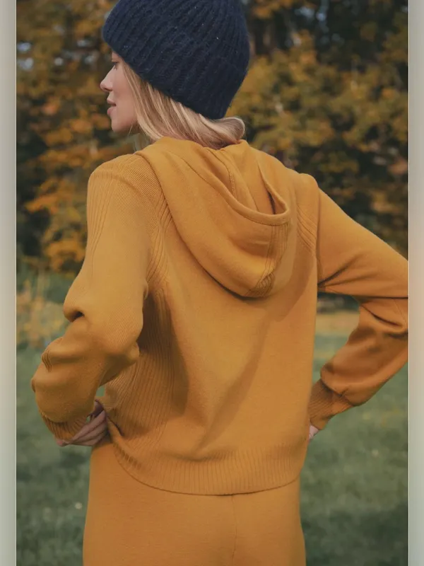 Anthropologie Daily Practice Racing Hoodie Maize Yellow Knit Sweater M - Image 3