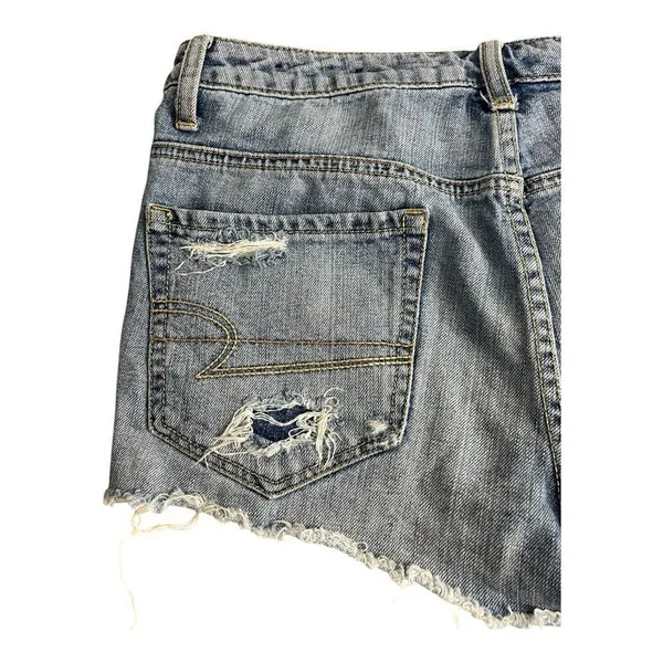 American Eagle Denim Shorts Women Size 8 Blue Distressed Button Fly Y2K Cutoff - Image 5