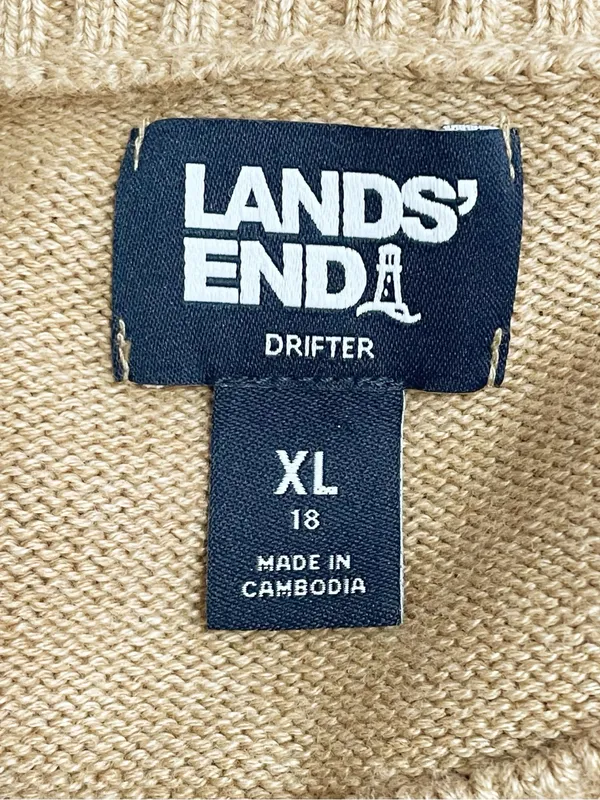 Lands’ End Drifter Sweater Sz XL 18 Tan Cotton Oversized Crewneck Coastal - Image 6