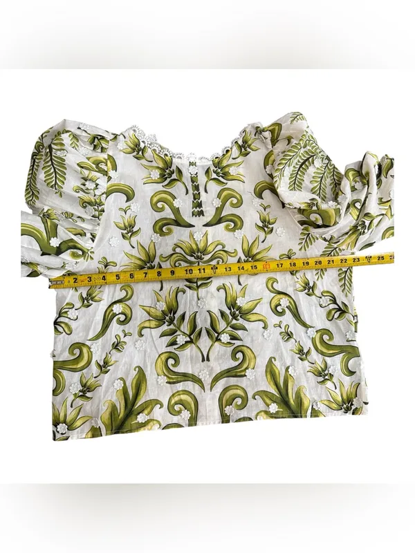 FARM RIO Milani Blouse Floral Puff-Sleeve Women's Top in Olive Green Size Large - Image 11
