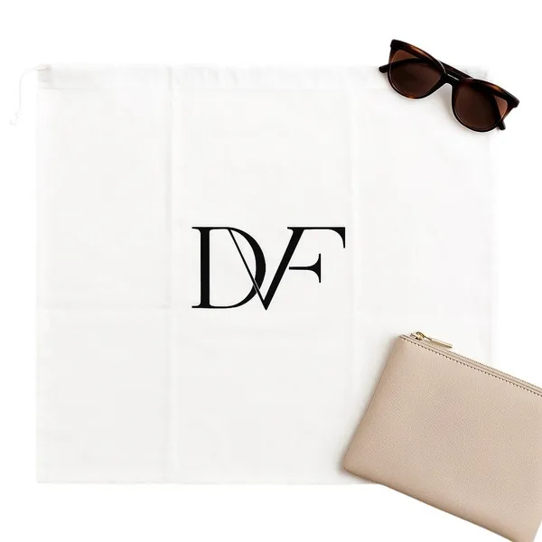 Diane von Furstenberg Large White Cotton Drawstring Dust Bag Logo Storage Bag - Image 3