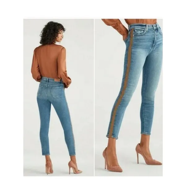 7 For All Mankind Luxe Vintage High Waist Ankle Skinny Jeans Gold Metallic Side - Image 2