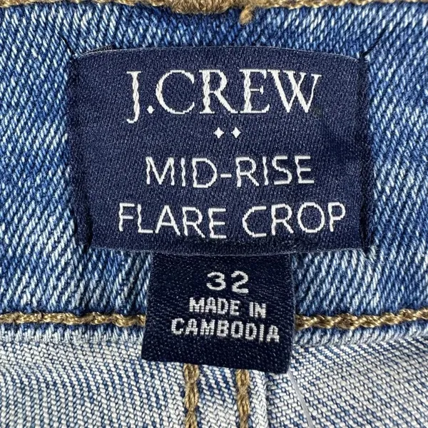 J. Crew Mid-Rise Flare Crop All Day Stretch Med Indigo Wash Sz 32 NWT Petite - Image 6