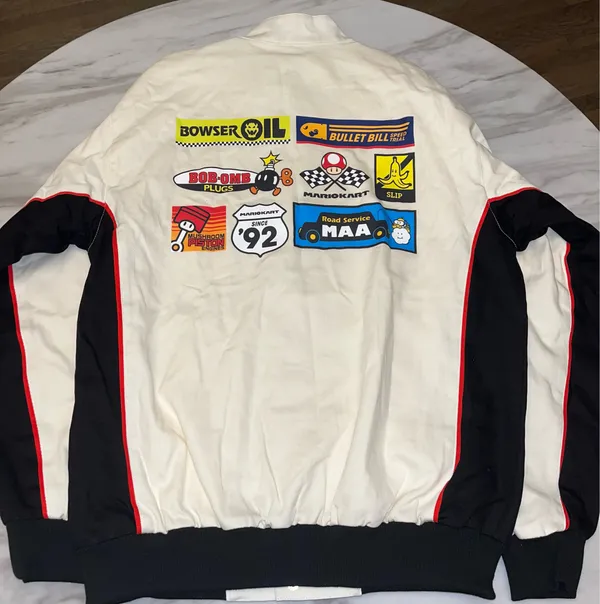 Nintendo Brand New Mario Kart Racing Jacket Large Cream Graphic Bomber - Image 2