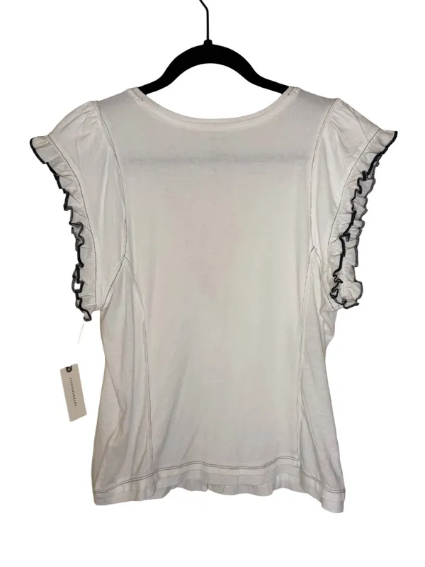Anthropologie Maeve Short-Sleeve V-Neck Button-Front Top - White L NWT - Image 6