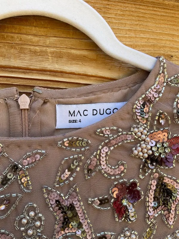 NWT MAC DUGGAL 10102 Beige Floral Embellished Short Sleeve Midi Dress Size 4 - Image 17