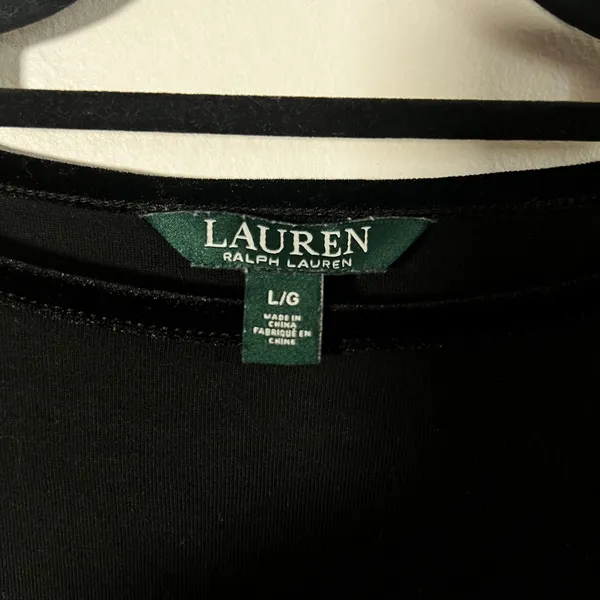 Lauren Ralph Lauren‎ Black Boat Neck Top Women's Large Velvet Trim Luxury - Image 3