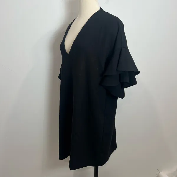 Zara Women Black V-Neck Flutter Sleeve Dress - Image 2