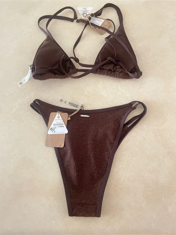 Berlook Dark Coffee Strappy Bikini Top & Dark Coffee Cutout Bikini Bottoms Set - Image 9