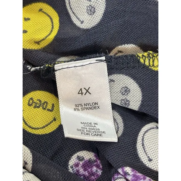 LOGO Lori Goldstein SmileyWorld 4X Smiley Face Tunic Soft Mesh Top Black Yellow - Image 5