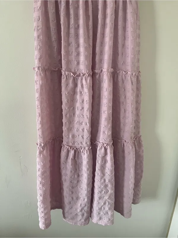 Pink Puff Sleeve Tiered Midi Dress Small Cottagecore Modest Romantic - Image 4