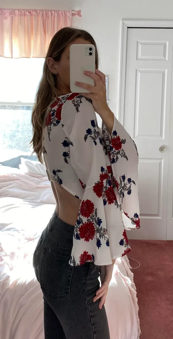 Floral Bell Sleeve Crop Blouse Multi - Image 3