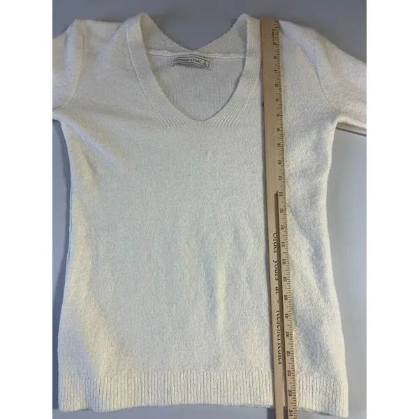 Vintage Abercrombie‎ & Fitch Womens V-Neck Ivory Pullover Small Solid Logo - Image 6