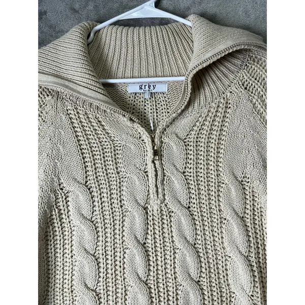 Grey Bandit Women’s Cable Knit Quarter Zip Pullover Sweater Cotton Blend New - Image 2