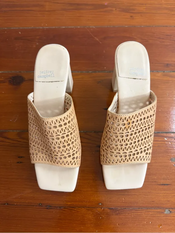 Jeffrey Campbell Caviar Lasercut Platform Heeled Sandals Sz 7 💛🍄 - Image 6