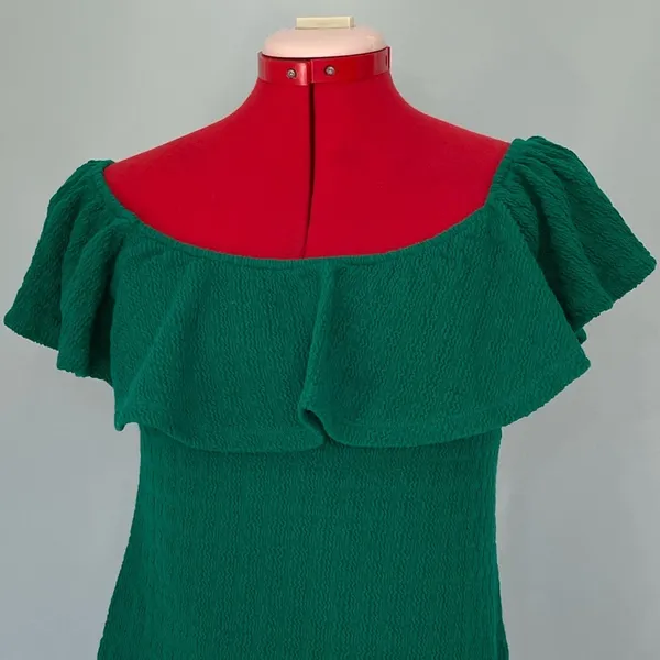 Anthropologie Off Shoulder Ruffle Green Top Sz XS - Image 4