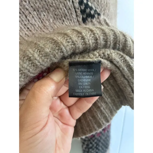 360 Cashmere Merino Wool Plaid Sweater Taupe Black Magenta Large L26 P24 - Image 4