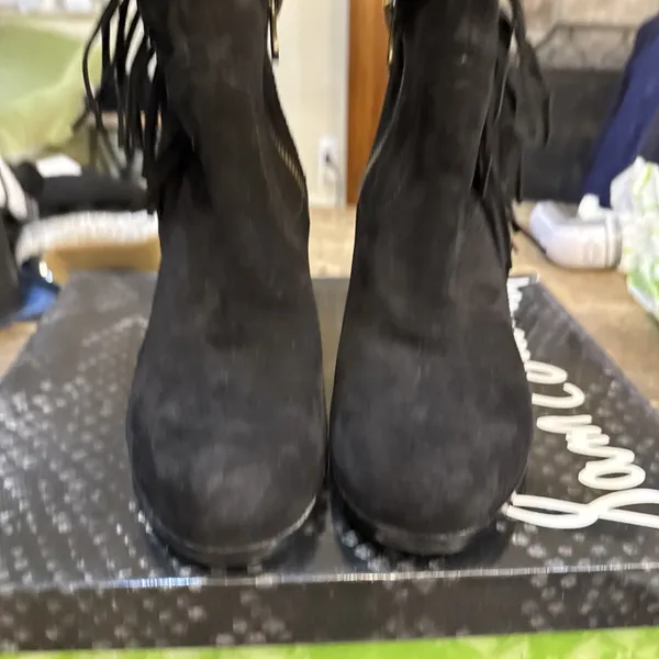 SAM‎ EDELMAN Louie Ankle Boot Black Suede Western Fringe, Zip, Women's Size 10 - Image 3