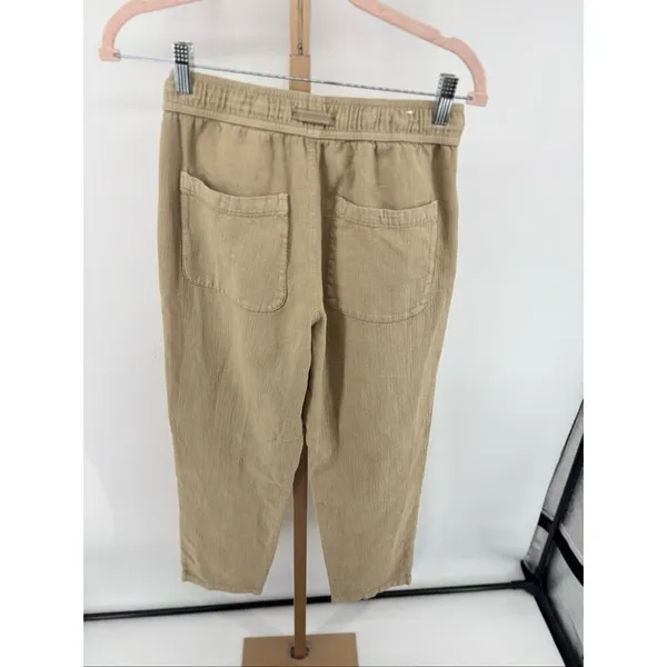 Zara Cotton Pull On Drawstring Pants Tan Straight Leg Women’s Size S - Image 8