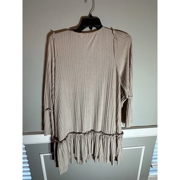 143 Story by Line Up Beige V Neck Tie Neck Tiered Ruffle Mini Dress Size S‎ - Image 4