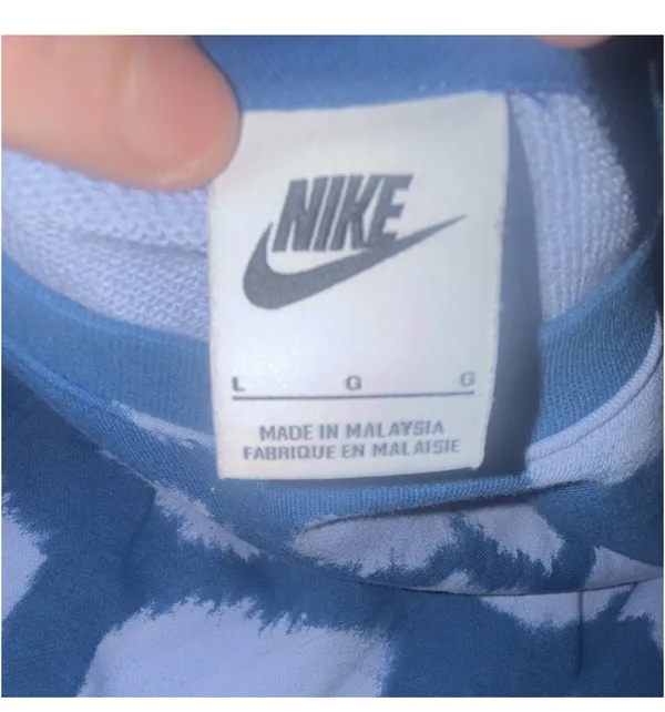Nike Blue/White Tie Dye Fleece Pullover Crewneck Embroidered Logo Men L - Image 2