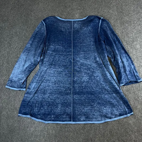 Habitat Clothes To Live In Blue Burnout Cotton V-Neck Top 3/4 Sleeve L Boho - Image 2