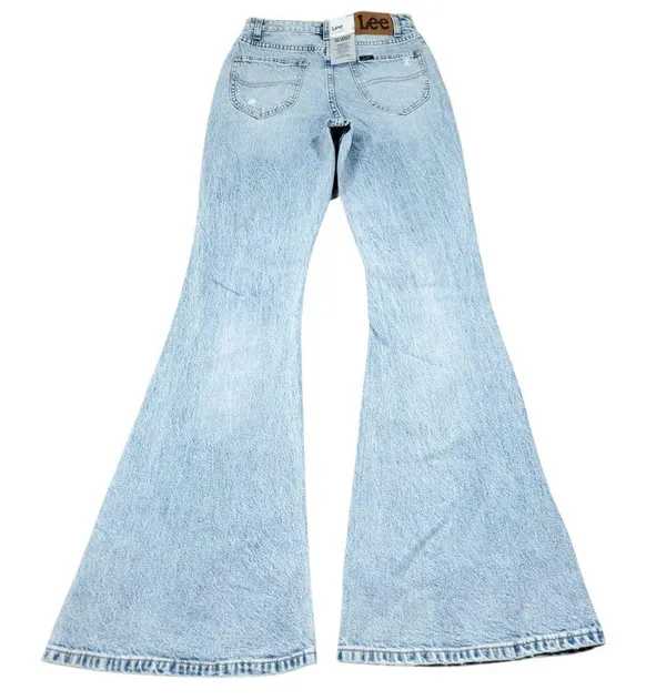 Lee High Rise Flare Jeans Blue Light Glam DX Ripped Distressed Western Size 25 - Image 2