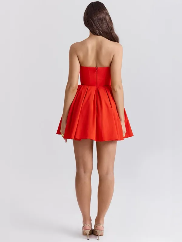 House of CB Emmanuela Italian Tomato Strapless Pleated Mini Dress XS TALL - Image 7