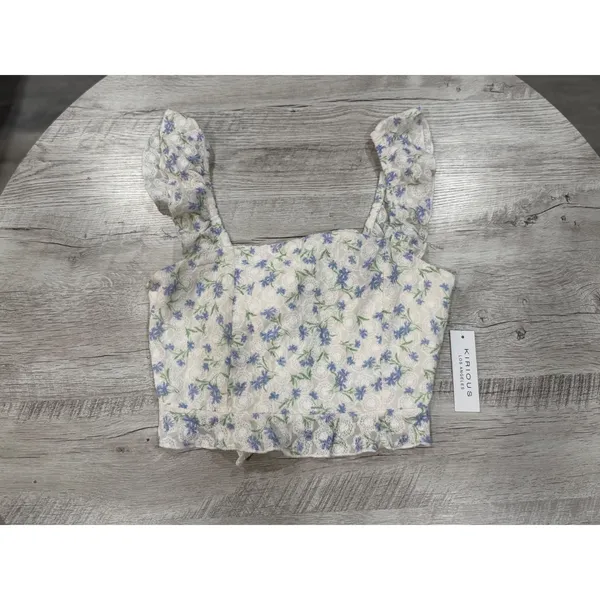 Kirious Los Angeles Blue Floral Lace Tie Back Corset Top Cottagecore - Image 4