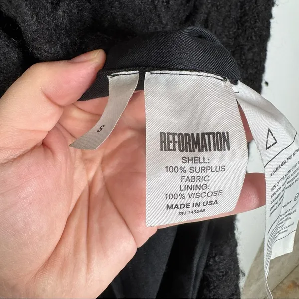 Reformation Black Fuzzy Long‎ Coat Size Small - Image 6