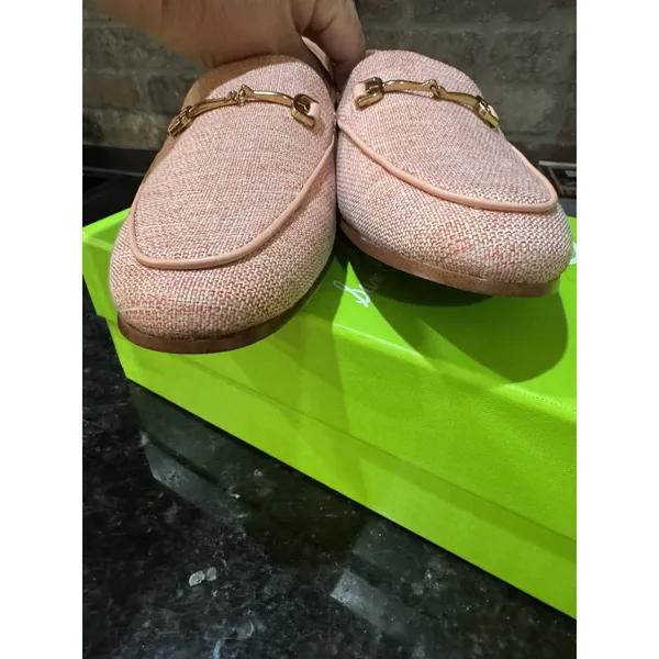 Sam Edelman Women Loraine Loafers Shoes Pink Metallic‎ Linen Size 8.5 Equestrian - Image 6