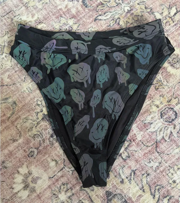 iHeartRaves Black Melting Smiley Face Bathing Suit Bottom - Image 2