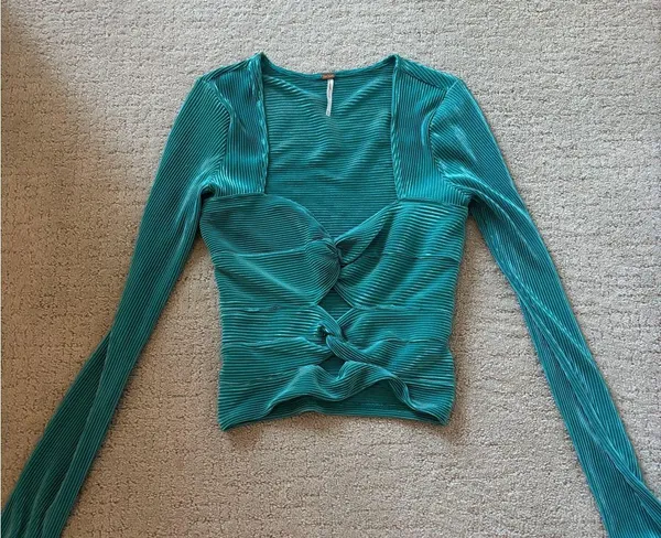 Free People Turquoise Twist-Front Blouse - Image 2