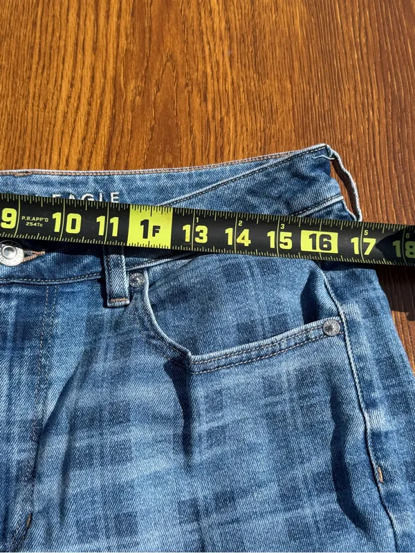 American Eagle Mom Straight Jeans Women 12 Short Blue Plaid Stretch - Image 5