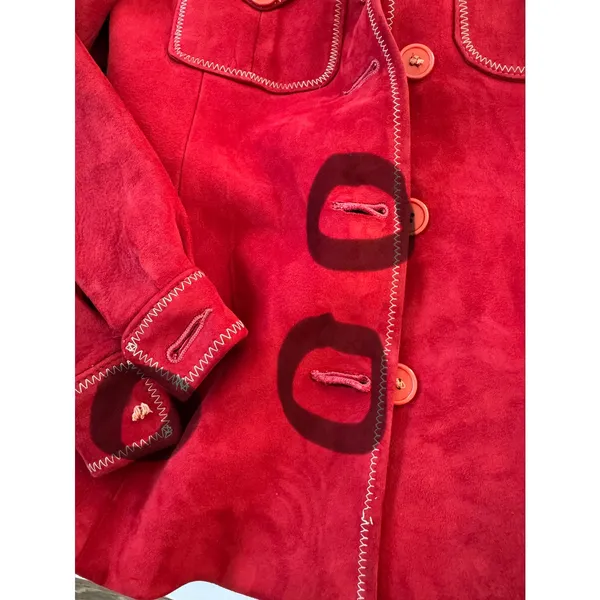 Vintage ‘70s Red Suede Button Front Collared Jacket Size XXS - Image 6