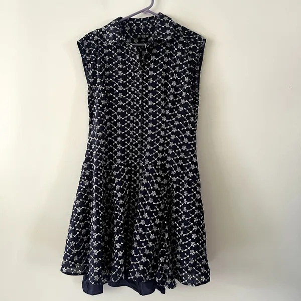 J. Crew Blue White Mini Eyelet Shirt Classic Dress NWT Size 10 - Image 3