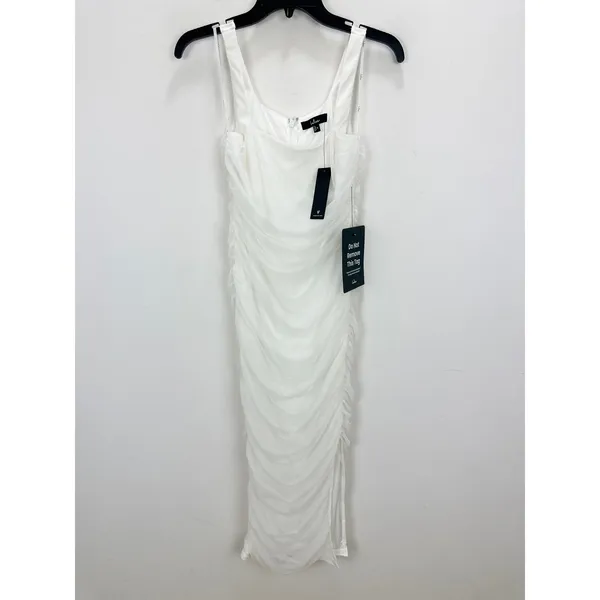 Lulus V.I.P. Treatment White Mesh Ruched Bodycon Midi Dress Cocktail Small NWT - Image 5
