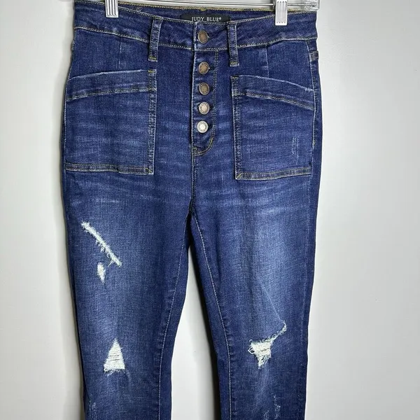 Women's Judy Blue Size 5/27‎ Skinny Fit Buttonfly Distressed Jeans Stretch - Image 2
