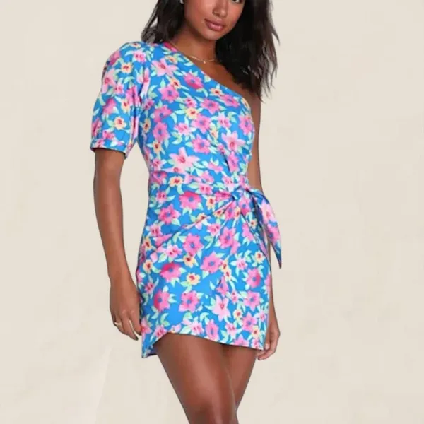 Lulus Thoroughly Sweet Floral One Shoulder Dress | medium mod retro - Image 7