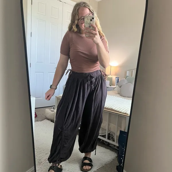 Zara Short Sleeve Brown Ruched Tee - Image 4